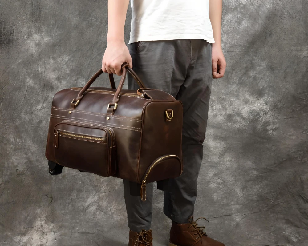 leather rolling duffel carry on